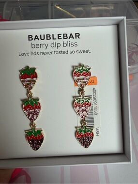 BaubleBar Red & Green Triple Strawberry Drop Earrings